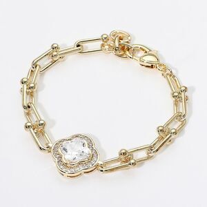 14K Gold Clover U-Link Trendy Hardware Industrial Link Chain Bracelet Quatrefoil